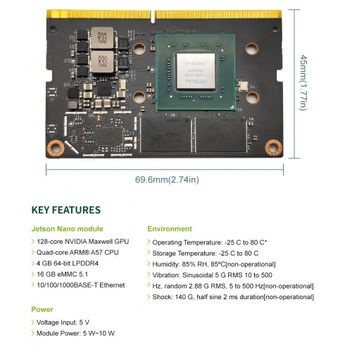 NVIDIA Jetson Nano Module B LPDDR4 16GB eMMC Artiticial Intelligence Deep Learning AI Computing,Support PyTorch, TensorFlow